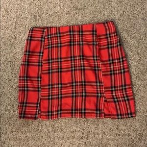 Red Tartan Double Slit Skirt